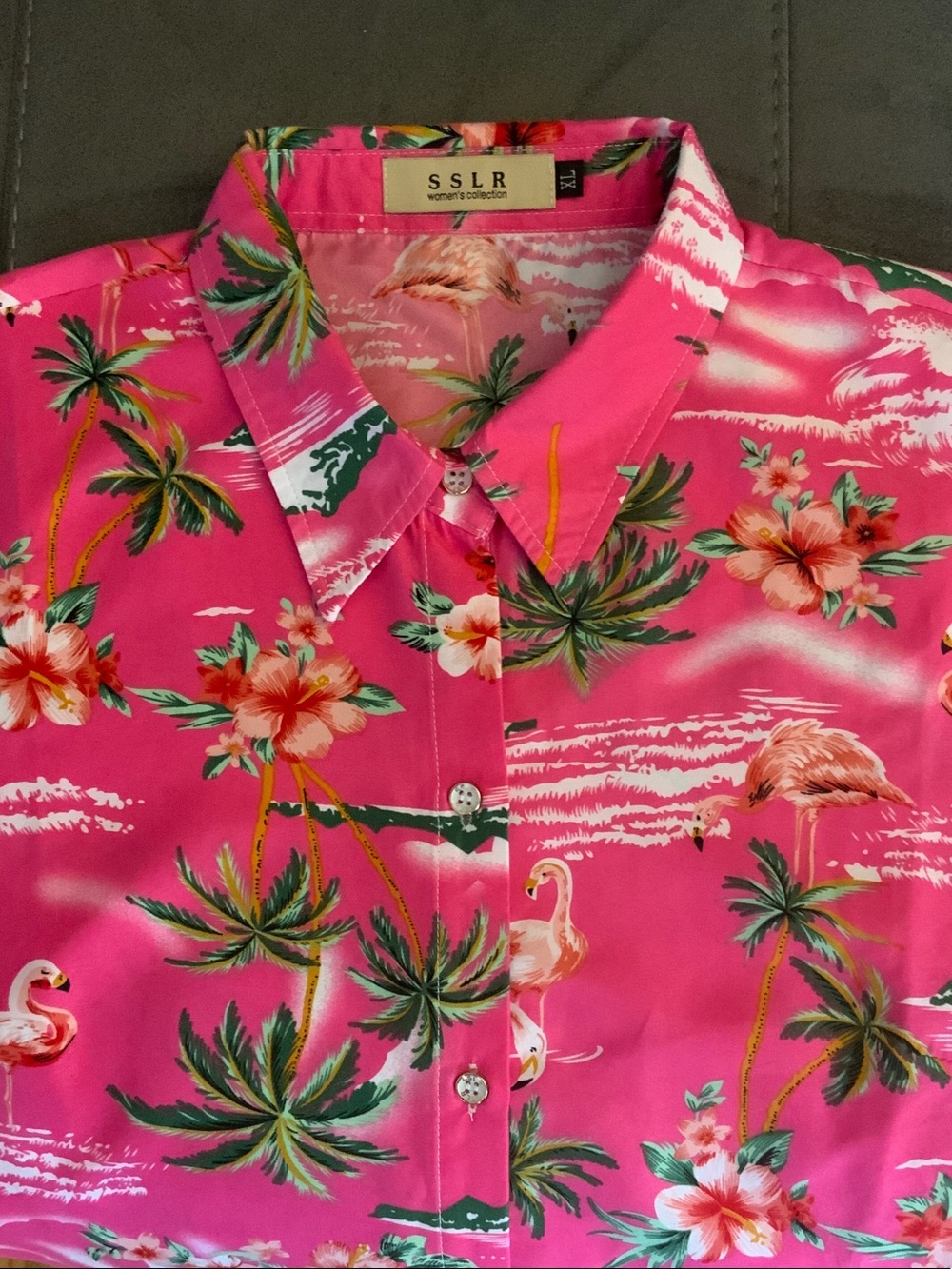 SSLR Pink Tropical Flamingo Button-Up Shirt
